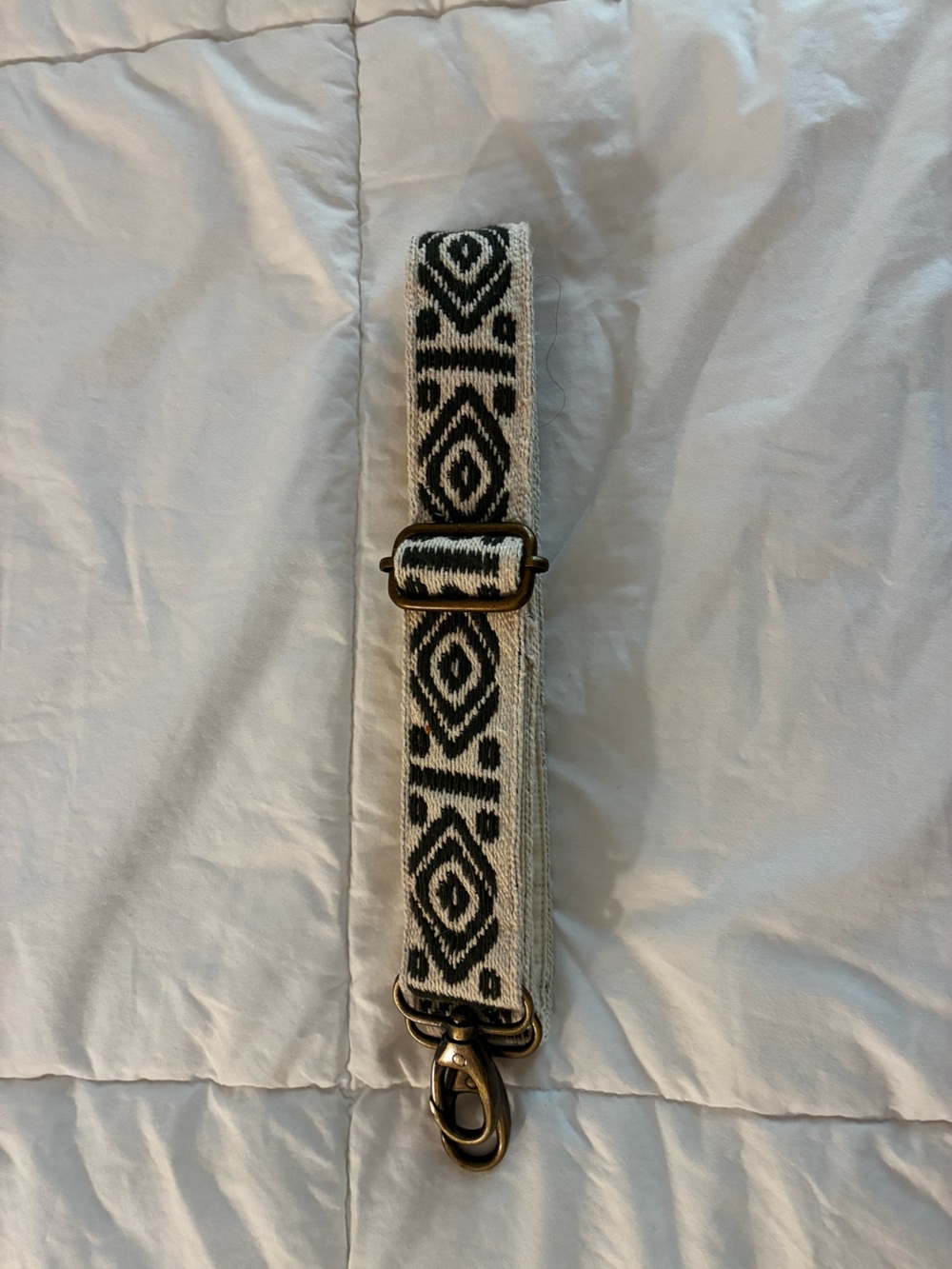 Woven Forest Green & White Geometric Adjustable Bag strap